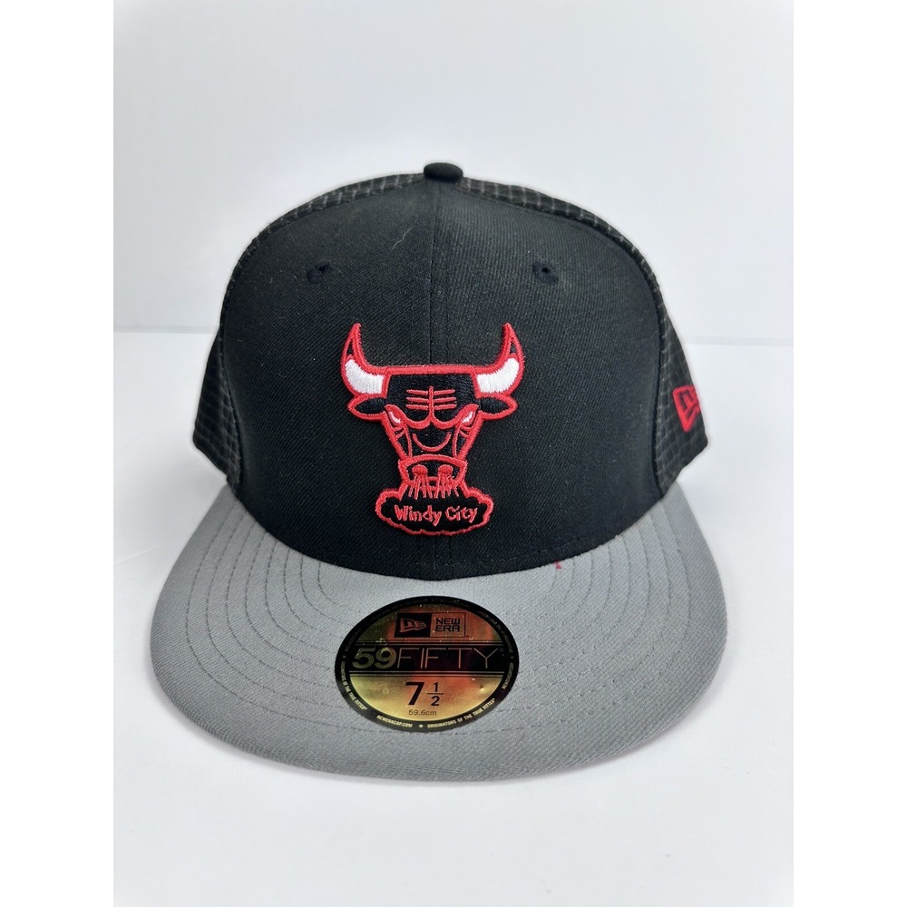 NEW ERA 5950 59FIFTY FITTED HAT CHICAGO BULLS WINDY CITY LOGO SIZE 7-1/2